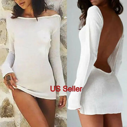 Free Shipping For Sexy Backless White Evening Party Dress Women Elegant Long