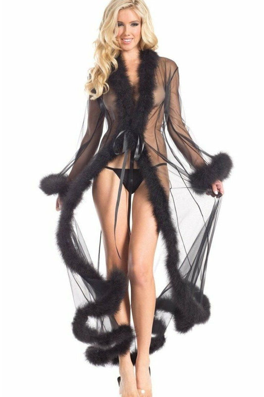 Free Shipping For Marabou Trimmed Full Length Robe