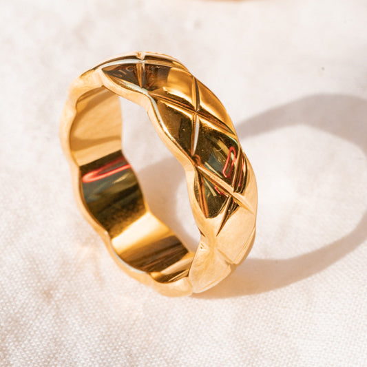 18K Gold Plated Wide Mixed Metal Twist Ring