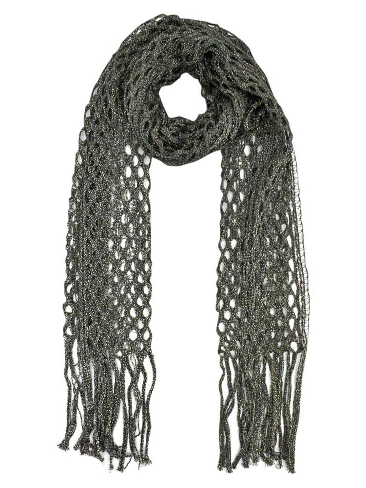 Metallic Long Mesh Fringed Shawl