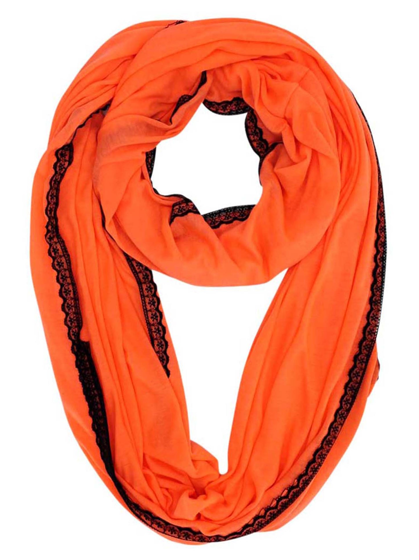 Neon Infinity Scarf With Lace Trim