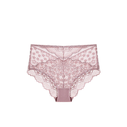 Pink Floral Lace Trim Hight Waist Panty