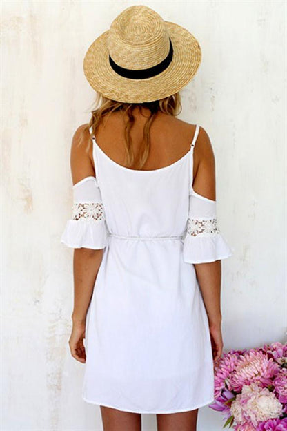 Clearence Newest!! Women Summer Fashion Sweet Casual Lace White Off-shoulder Loose Strap Mini Dress