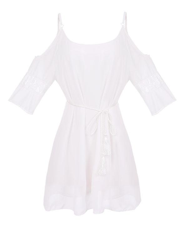 Clearence Newest!! Women Summer Fashion Sweet Casual Lace White Off-shoulder Loose Strap Mini Dress