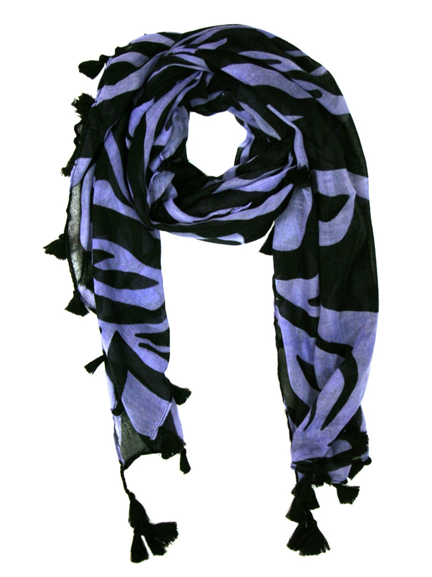 Zebra Striped Scarf With Tassels