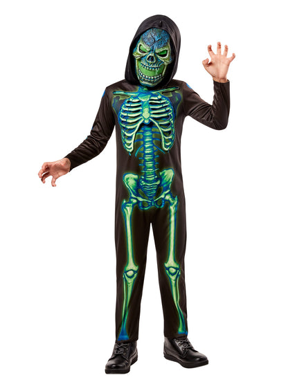 Free Shipping For Boys' Neon Skeleton Costume with Light Up Mask