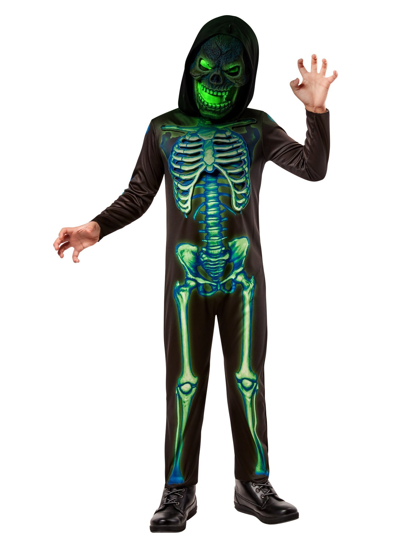 Free Shipping For Boys' Neon Skeleton Costume with Light Up Mask