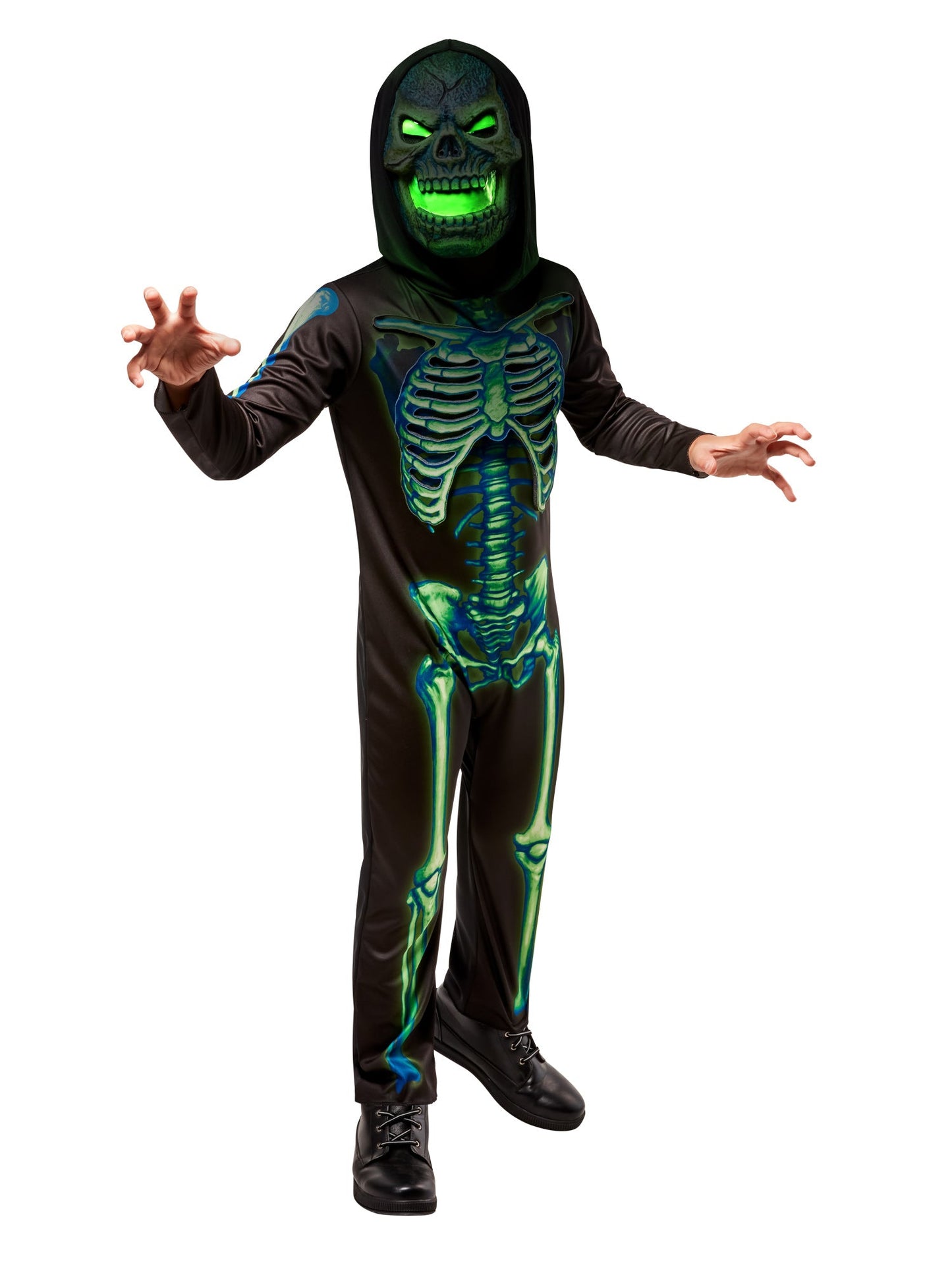 Free Shipping For Boys' Neon Skeleton Costume with Light Up Mask