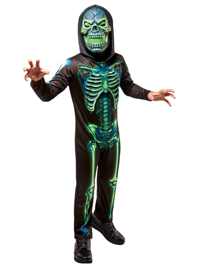 Free Shipping For Boys' Neon Skeleton Costume with Light Up Mask