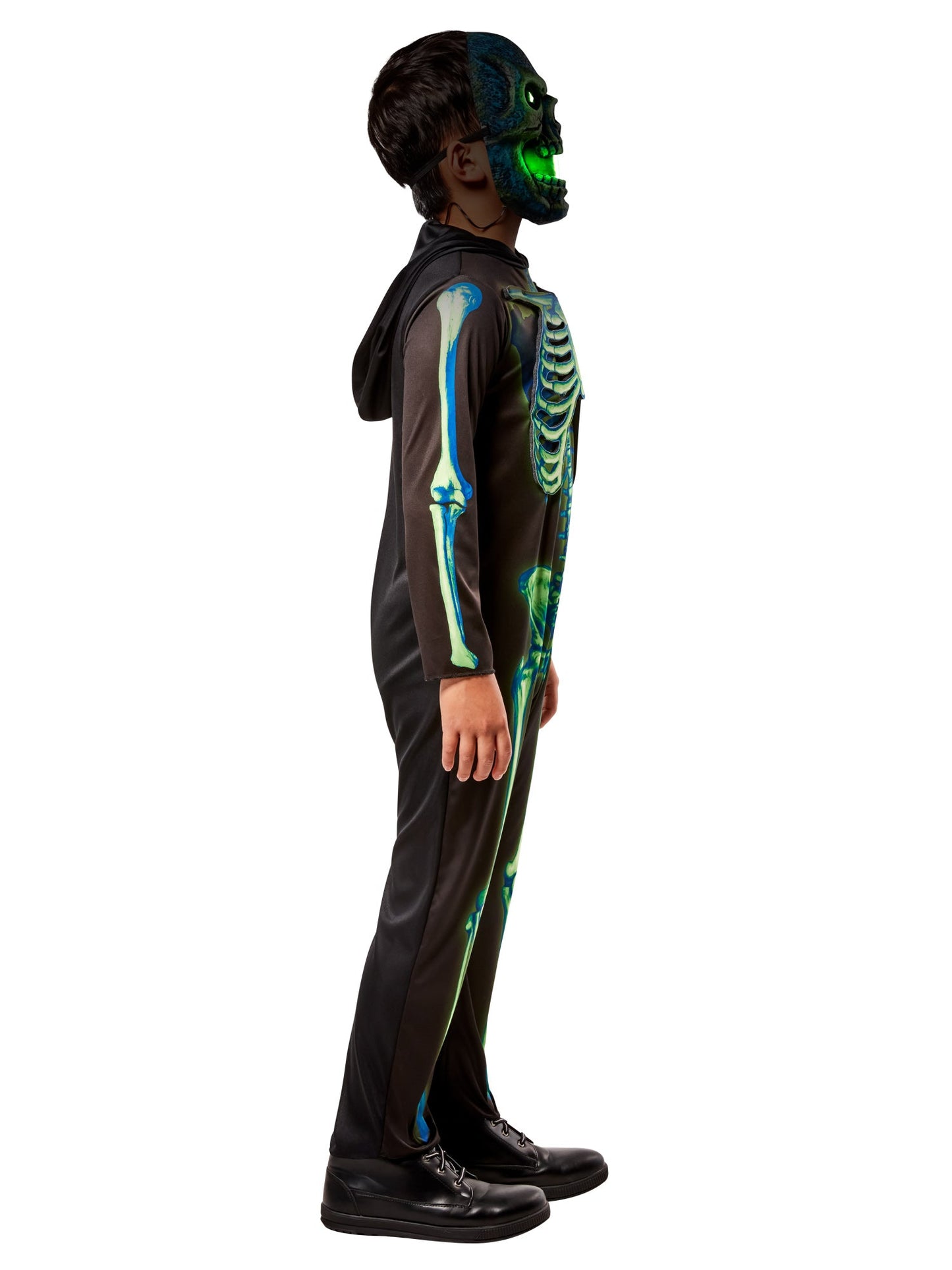 Free Shipping For Boys' Neon Skeleton Costume with Light Up Mask