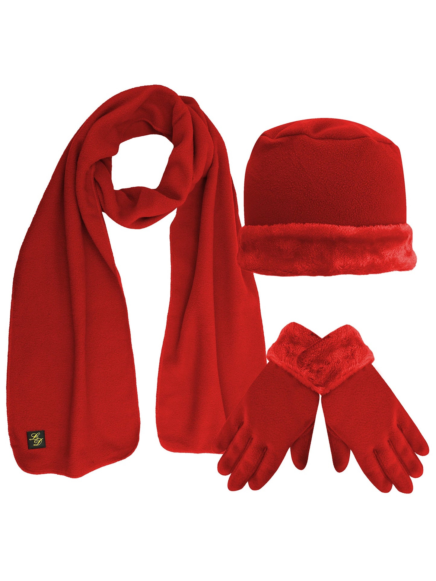 Fleece Hat Scarf & Glove Set With Plush Fur Trim