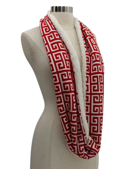 Sherpa Lined Greek Key Winter Infinity Scarf