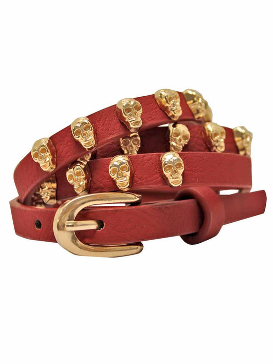 Skinny Golden Skull Studded Belt