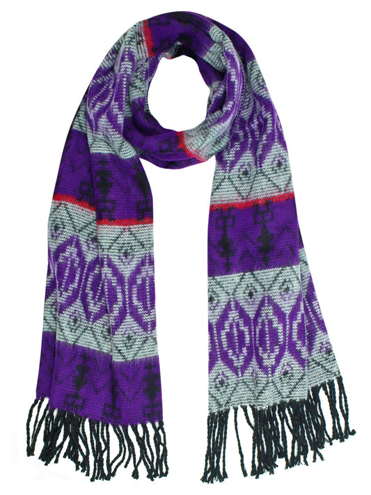 Tribal Print Cashmere Feel Unisex Scarf With Fringe