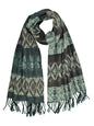 Tribal Print Cashmere Feel Unisex Scarf With Fringe