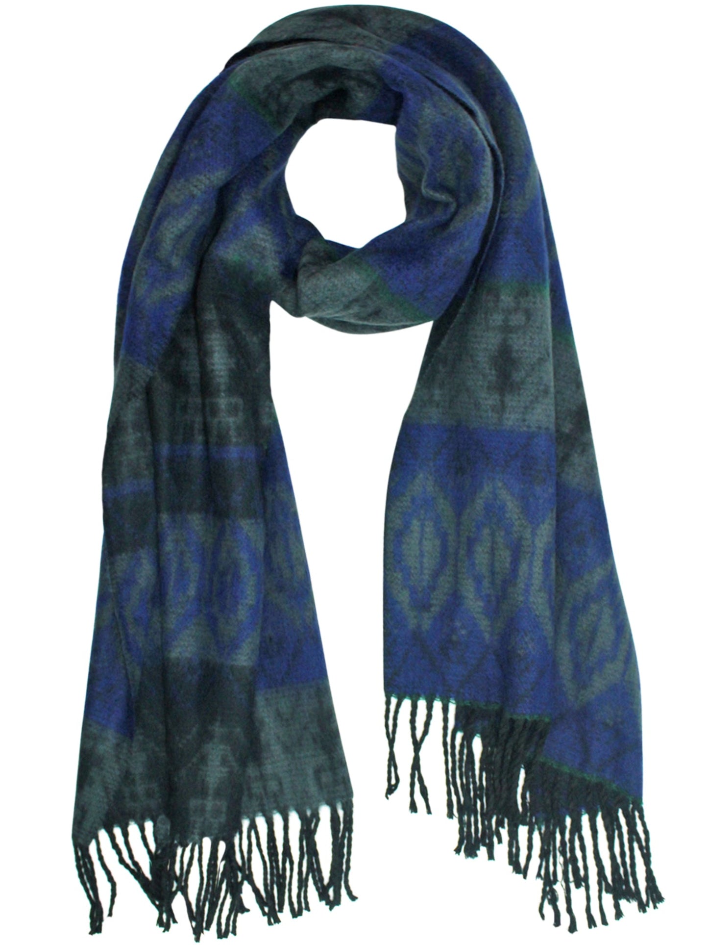 Tribal Print Cashmere Feel Unisex Scarf With Fringe