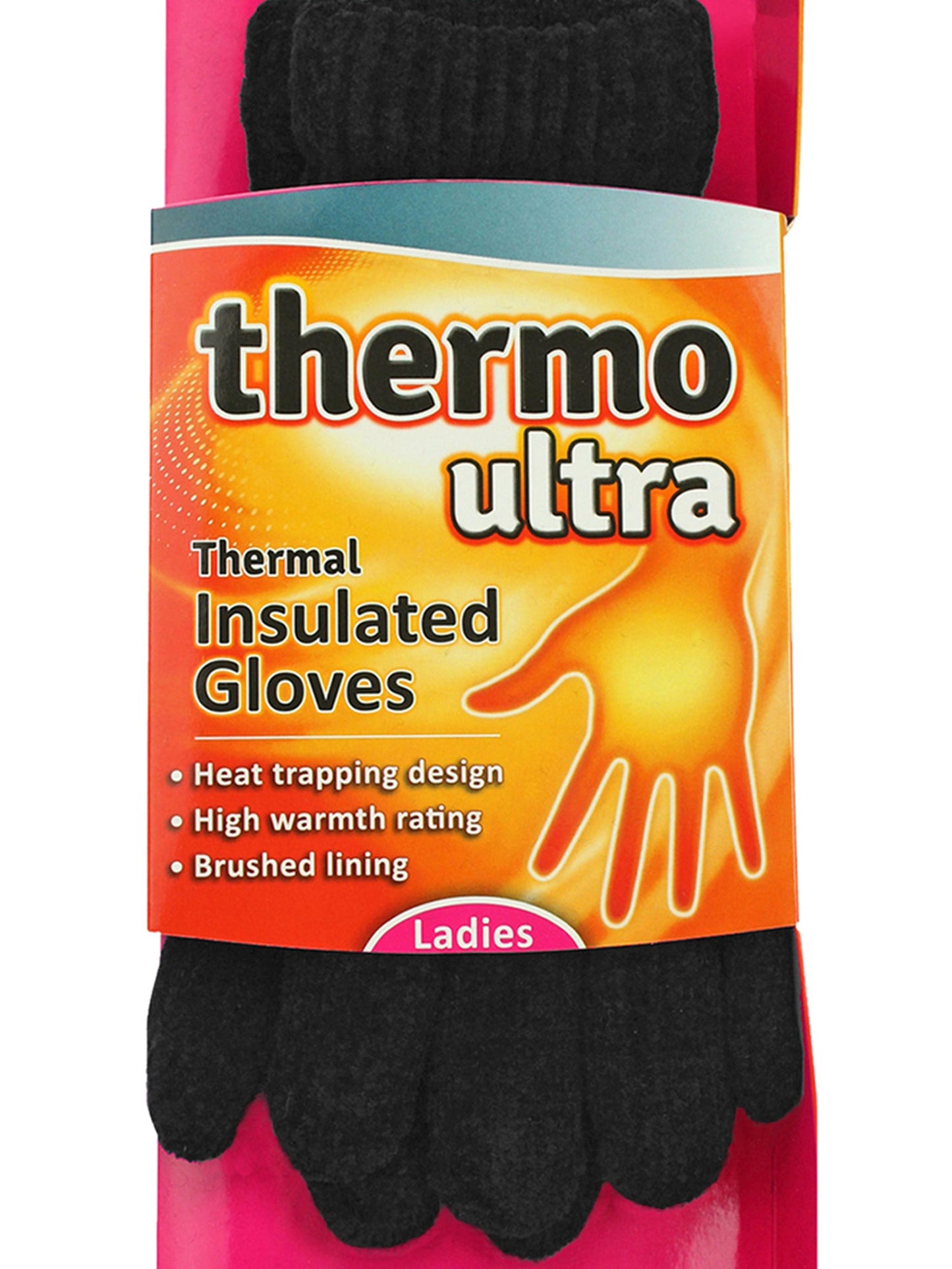 Womens Black Thermal Insulated Heat Trapping Gloves