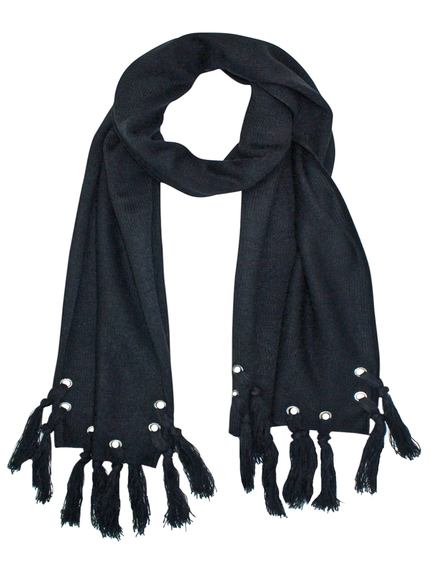 Unisex Winter Scarf With Grommets & Tassels