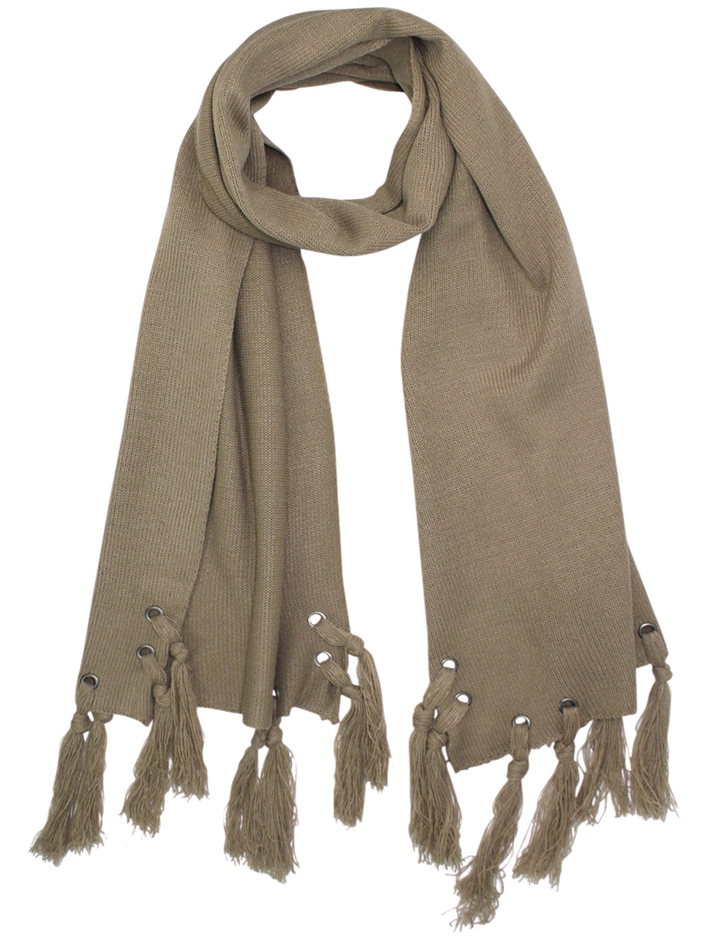 Unisex Winter Scarf With Grommets & Tassels