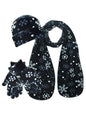 Black & White Snowflake Print Fleece 3-Piece Hat Scarf & Gloves Set