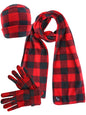 Plaid Fleece 3 Piece Hat Scarf & Glove Set