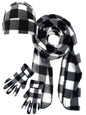 Black & White Plaid Print Fleece Scarf Glove & Hat Set