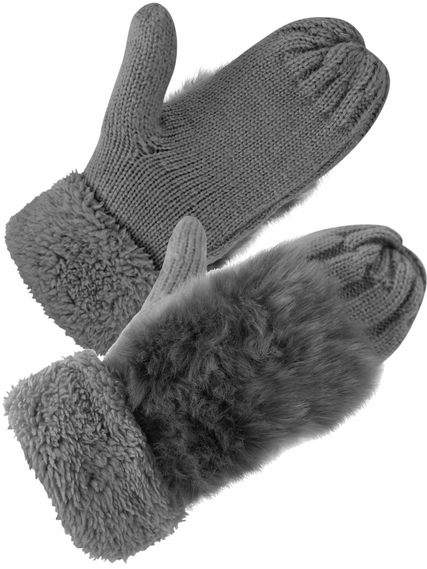 Plush Faux Fur Trimmed Knit Mitten Gloves