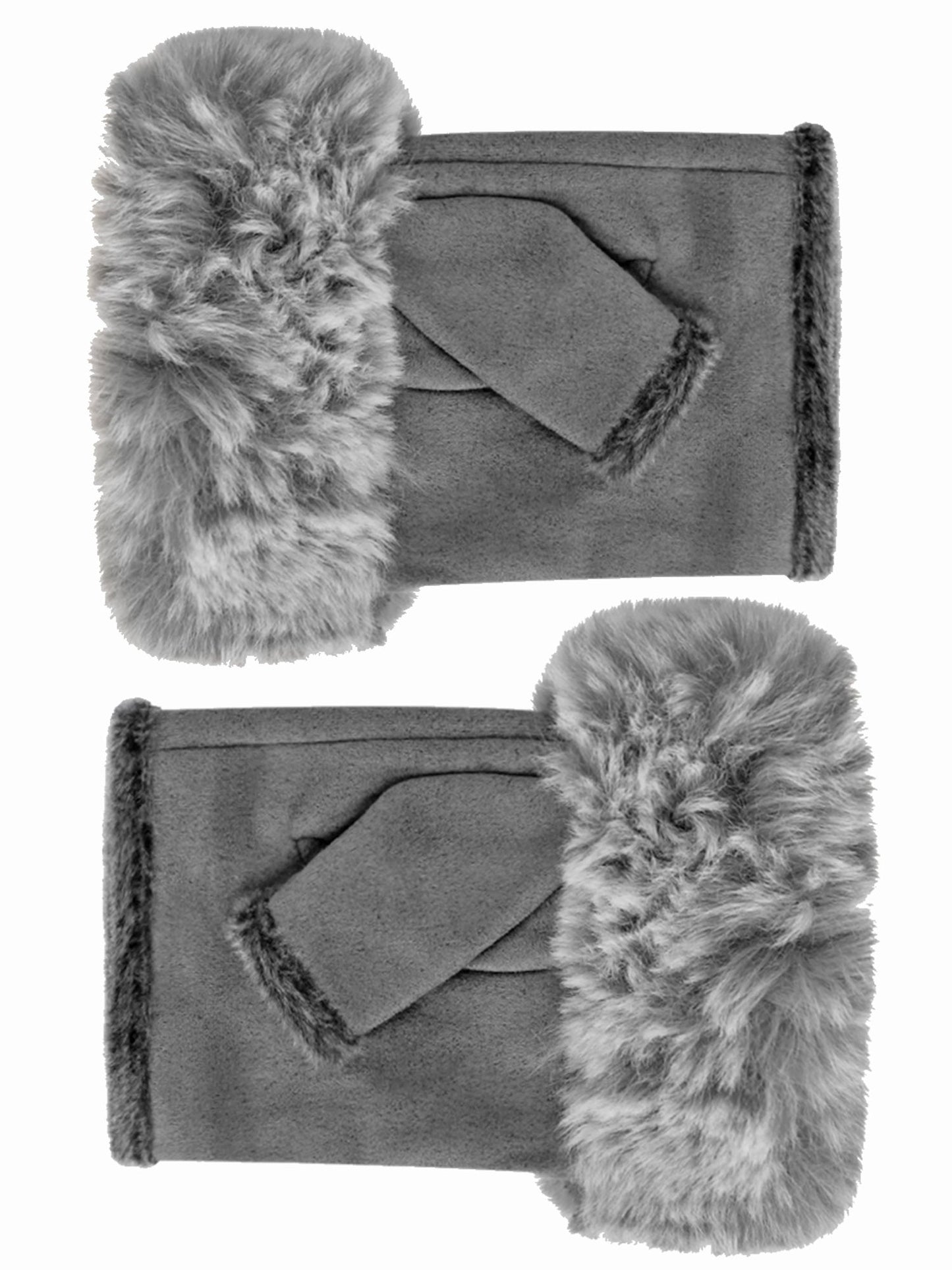 Suede Fingerless Gloves With Faux Fur Trim Cuff