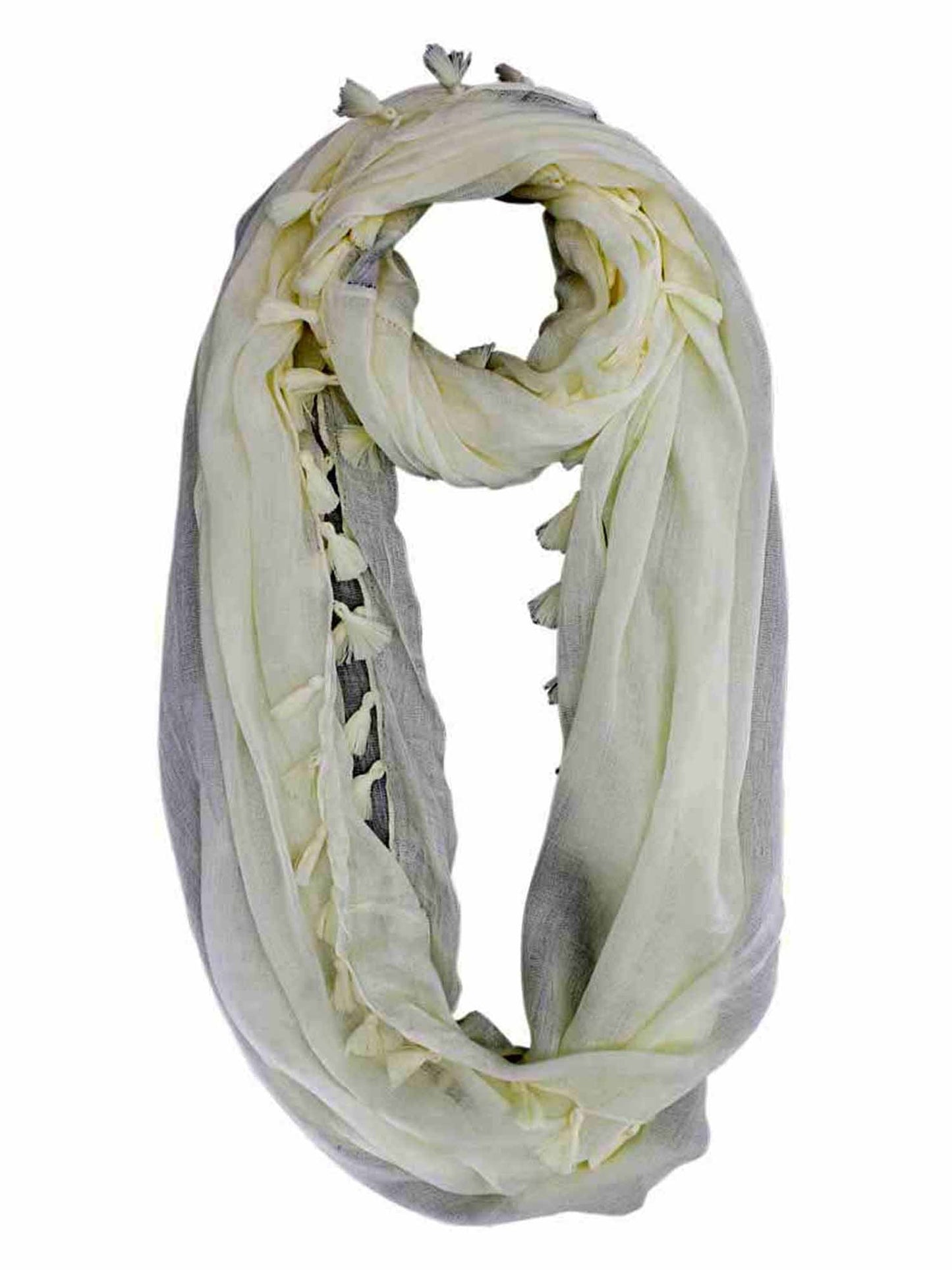 Tassel Trim Light Infinity Scarf