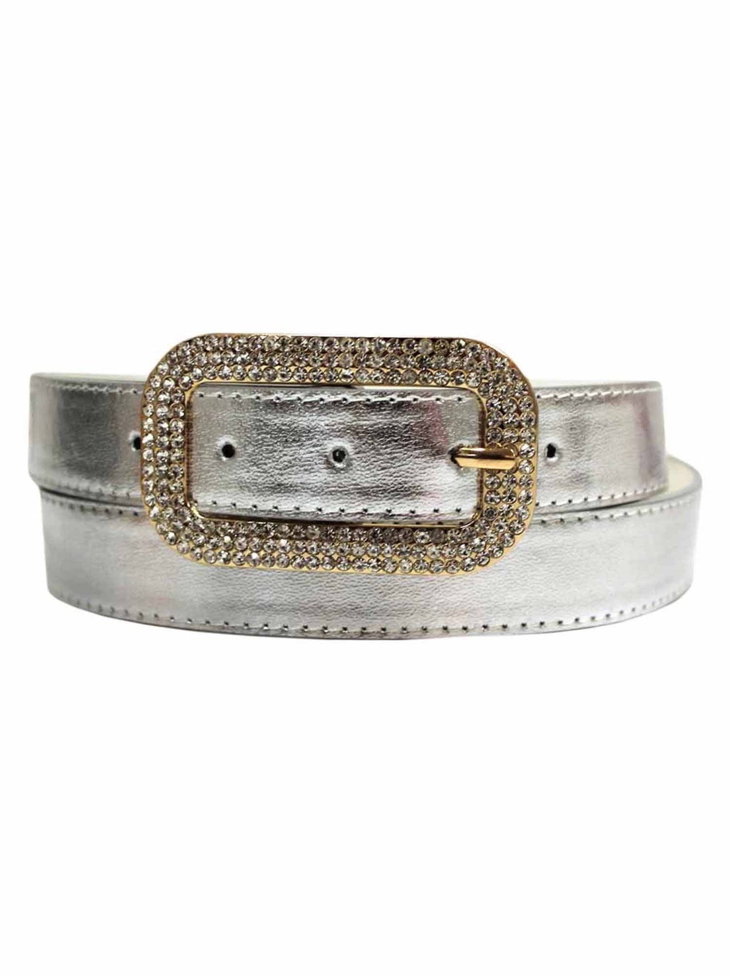 Classic Belt With Rectangular Rhinestone Buckle