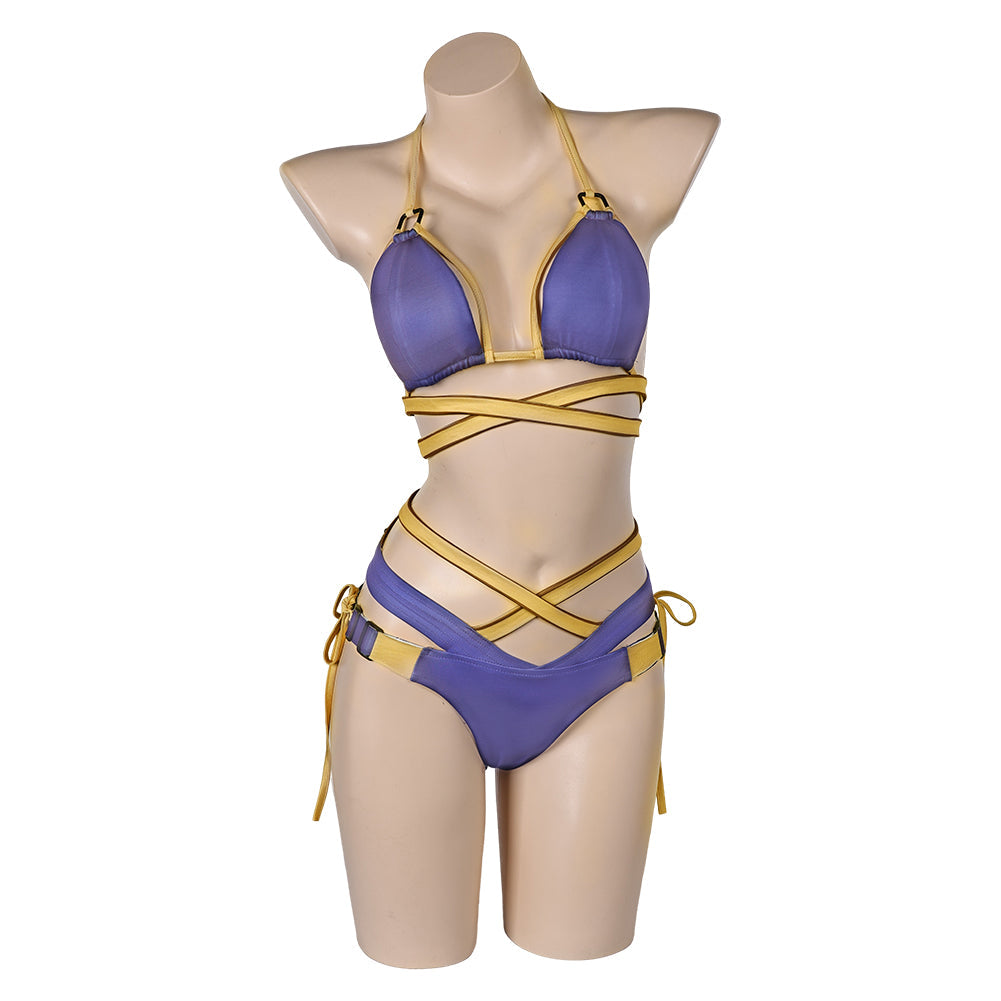 Free Shipping For_tellar Blade Game Eve Women Purple Bikini Set Swimsuit Party Carnival Halloween Cosplay Costume