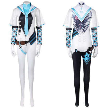 Free Shipping For_tellar Blade Game Eve Women White Blue Combat Suit Party Carnival Halloween Cosplay Costume