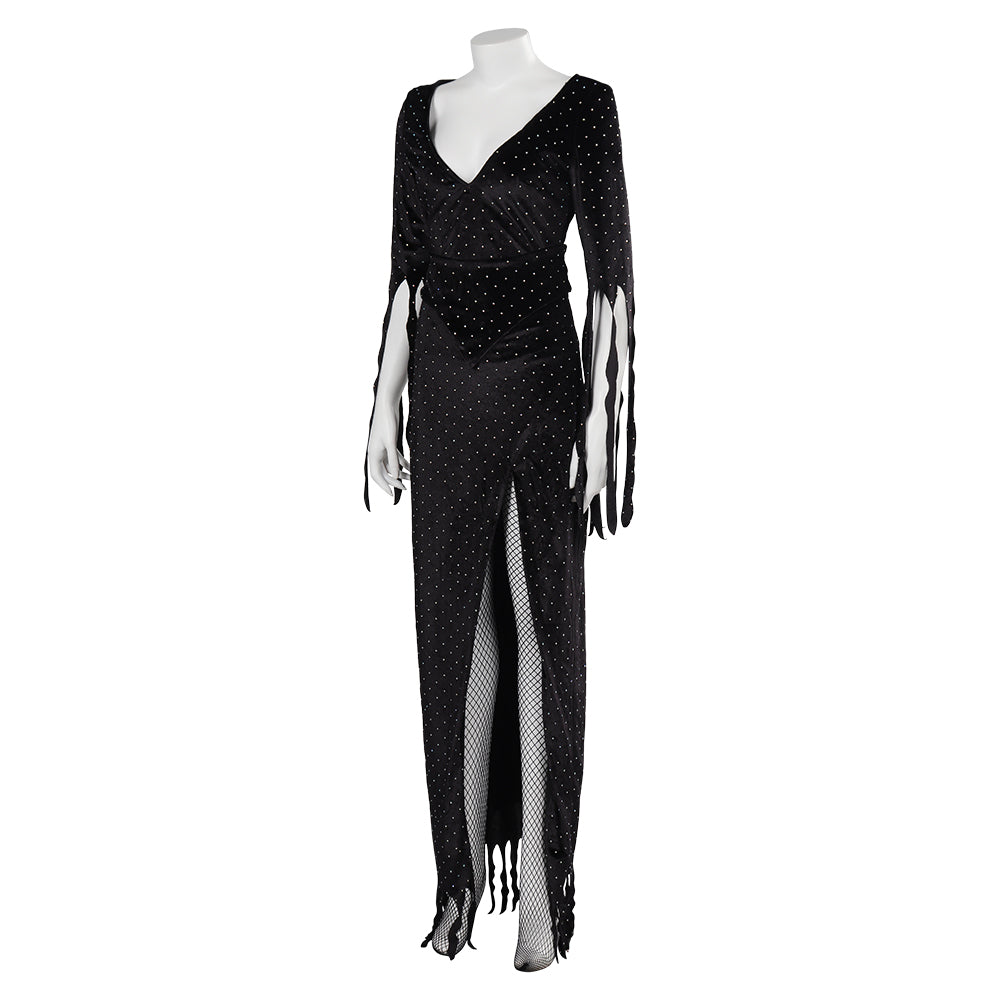 Free Shipping For_he Vampira Show TV Vampira Women Black Dress Party Carnival Halloween Cosplay Costume