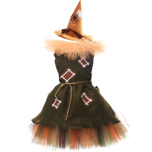 Free Shipping For_he Wizard of Oz Movie Scarecrow Kids Children Brown Dress Party Carnival Halloween Cosplay Costume