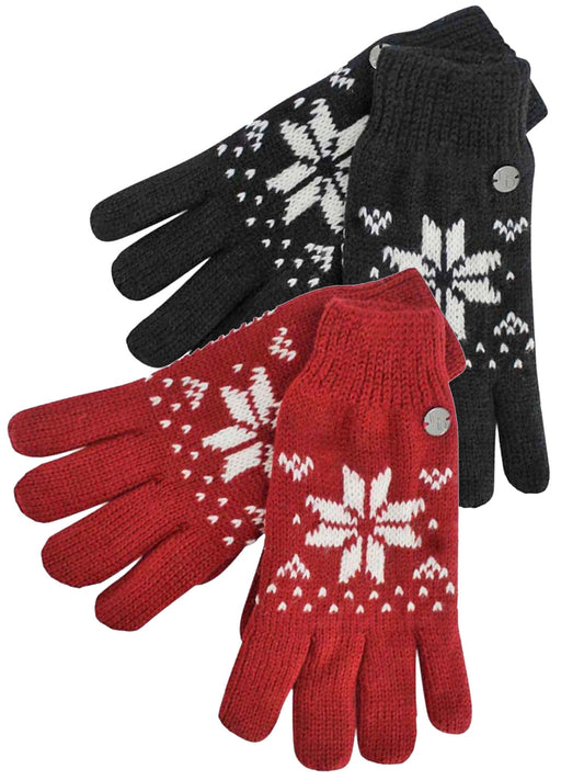 2 Pack Womens Thermal Insulated Snowflake Print Knit Winter Gloves