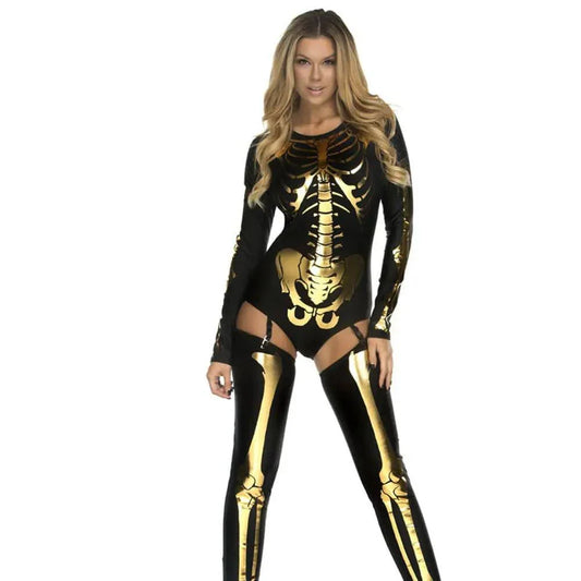 Free Shipping For Chic Gold Skeleton Bodysuit Costume for Women