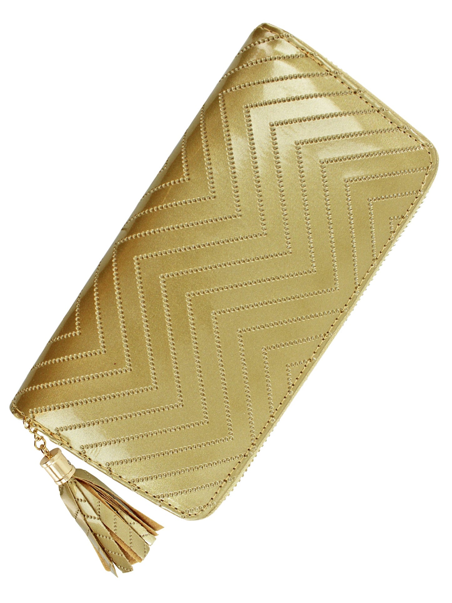 Metallic Chevron Pattern Womens Tassel Wallet