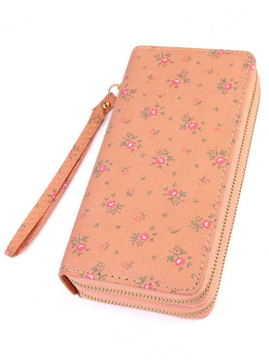 Pink Floral Daisy Double Zipper Wallet Clutch Organizer