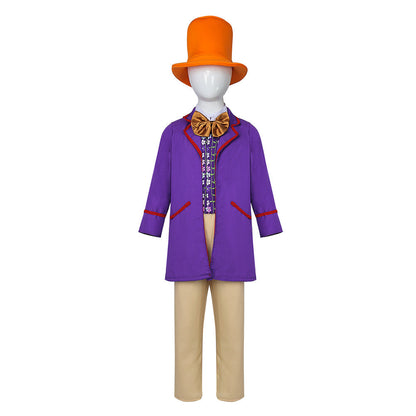 Free Shipping For_onka 2023 Movie Wonka Kids Children Purple Suit Party Carnival Halloween Cosplay Costume