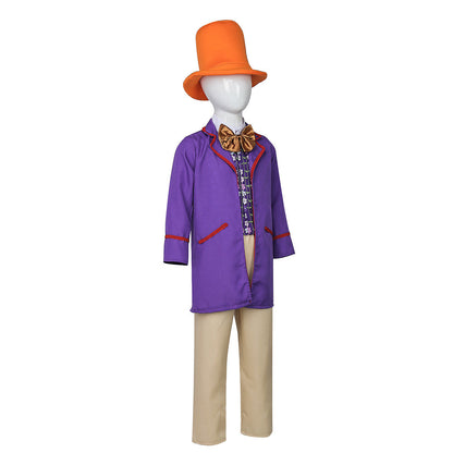 Free Shipping For_onka 2023 Movie Wonka Kids Children Purple Suit Party Carnival Halloween Cosplay Costume