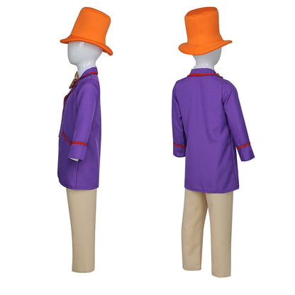 Free Shipping For_onka 2023 Movie Wonka Kids Children Purple Suit Party Carnival Halloween Cosplay Costume