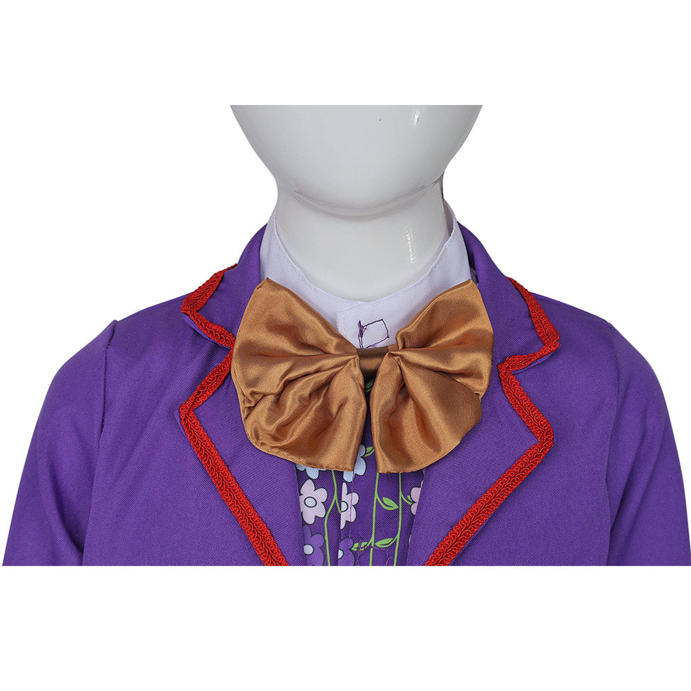 Free Shipping For_onka 2023 Movie Wonka Kids Children Purple Suit Party Carnival Halloween Cosplay Costume